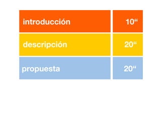 descripción 20“	
  	
  
introducción 10“
propuesta 20“	
  
 