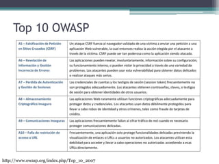 Top 10 OWASP,[object Object],http://www.owasp.org/index.php/Top_10_2007,[object Object]