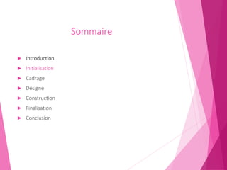 Sommaire
 Introduction
 Initialisation
 Cadrage
 Désigne
 Construction
 Finalisation
 Conclusion
 