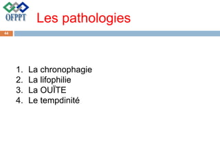 Les pathologies
1. La chronophagie
2. La lifophilie
3. La OUÏTE
4. Le tempdinité
44
 
