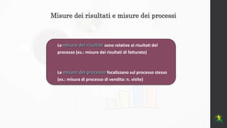 Misure dei risultati e misure dei processi
 Le misure dei risultati sono relative ai risultati del
processo (es.: misure ...