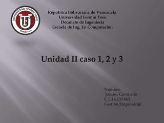 Nombre:
Josalex Coronado
C.I. 16.139.863
Gestión Empresarial
República Bolivariana de Venezuela
Universidad Fermín Toro
Decanato de Ingeniería
Escuela de Ing. En Computación
 