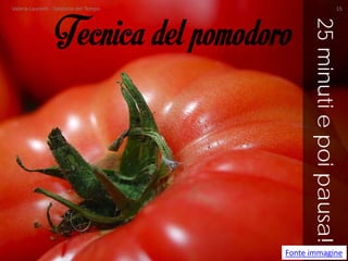 Tecnica del pomodoro 
25 minuti e poi pausa! 
Fonte immagine Valeria Laurenti - Gestione del Tempo 15 
 