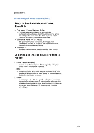 121 
(slides 
barrés) 
NB 
: 
Les 
principaux 
indices 
boursiers 
aux 
USA 
 