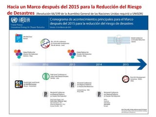 Hacia un Marco después del 2015 para la Reducción del Riesgo
de Desastres (Resolución 66/199 de la Asamblea General de las Naciones Unidas requirió a UNISDR)
 