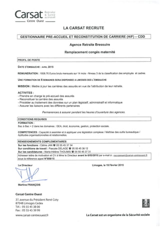 Gestionnaire Pré-accueil & reconstitution de carrière ref : 008-15