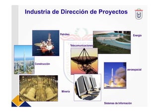 Petróleo Energía
Telecomunicaciones
aeroespacial
Minería
Sistemas de Informaciòn
Construcción
Industria de Dirección de Proyectos
 