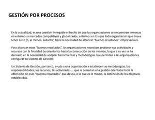 Gestion por procesos en los Sistemas de Gestión de la Calidad | PDF