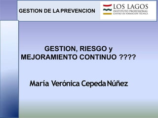 GESTION, RIESGO y
MEJORAMIENTO CONTINUO ????
María Verónica CepedaNúñez
GESTION DE LA PREVENCION
 