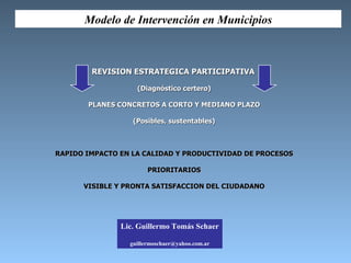 REVISION ESTRATEGICA PARTICIPATIVA   (Diagnóstico certero) PLANES CONCRETOS A CORTO Y MEDIANO PLAZO (Posibles, sustentable...