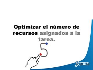 Optimizar el número de
recursos asignados a la
tarea.
 