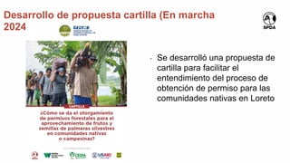 Desarrollo de propuesta cartilla (En marcha
2024-2025)
- Se desarrolló una propuesta de
cartilla para facilitar el
entendimiento del proceso de
obtención de permiso para las
comunidades nativas en Loreto
 