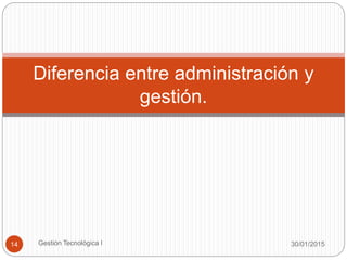 30/01/2015Gestión Tecnológica I14
Diferencia entre administración y
gestión.
 