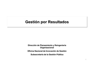Gestión por Resultados Dirección de Planeamiento y Reingeniería Organizacional Oficina Nacional de Innovación de Gestión Subsecretaría de la Gestión Pública 
