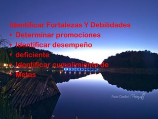 Identificar Fortalezas Y Debilidades Determinar promociones Identificar desempeño deficiente Identificar cumplimiento de Metas 