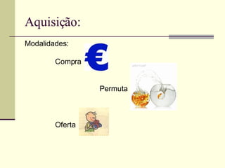 Aquisição: Modalidades: Compra Permuta Oferta 