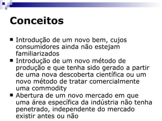 Inovação Inovação  é uma polissemia  [Do gr.  polisemia .]  S. f.  O ter uma palavra muitas significações: “Quando um termo se usa com várias acepções diz-se que há polissemia.”  M. Said Ali,  Meios de Expressão e Alterações Semânticas . Dicionário Aurélio Uma palavra com diferentes interpretações que precisa ser contextualizada em um campo de ação para se compreender o seu real significado Moysés Simantob 2007 