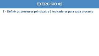 5
9
EXERCÍCIO 02
2 - Definir os processos principais e 2 indicadores para cada processo
 