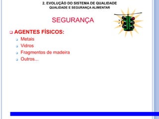2. EVOLUÇÃO DO SISTEMA DE QUALIDADEQUALIDADE E SEGURANÇA ALIMENTARSEGURANÇAAGENTES FÍSICOSAGENTES MICROBIOLÓGICOSAGENTES QUÍMICOS