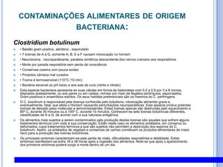 4. Contaminantes E PROCESSO DE CONTAMINAÇÃO DE ALIMENTOS PERIGOS QUÍMICOSMetais PesadosCádmio (Cd)Encontrado na natureza quase sempre junto com o zinco, em proporções que variam de 1:100 a 1:1000, na maioria dos minérios e solos. A galvanoplastia é um dos processos industriais que mais utiliza o cádmio (entre 45 a 60% da quantidade produzida por ano). O homem expõe-se ocupacionalmente na fabricação de ligas, varetas para soldagens, baterias Ni-Cd, varetas de reatores, fabricação de tubos para TV, pigmentos, esmaltes e tinturas têxteis, fotografia, litografia e pirotecnia, estabilizador plástico, fabricação de semicondutores, células solares, contadores de cintilação, retificadores e lasers.O cádmio existente na atmosfera é precipitado e depositado no solo agrícola na relação  de 3 g/ha/ano. Rejeitos não-ferrosos e artigos que contêm cádmio , resíduos da fabricação de cimento, da queima de combustíveis fósseis e lixo urbano e de sedimentos de esgotos são fontes de contaminação do solo.Na agricultura, uma fonte direta de contaminação pelo cádmio é a utilização de fertilizantes fosfatados. A  captação de cádmio pelas plantas é maior quanto menor o pH do solo. A água é outra fonte de contaminação e deve ser considerada não somente pelo seu consumo como água potável, mas também pelo seu uso na fabricação de bebidas e no preparo de alimentos. Sabe-se que a água potável possui baixos teores de cádmio (cerca de 1 mg/L), o que é representativo para cada localidade.O cádmio é um elemento de vida biológica longa (10 a 30 anos) e de lenta excreção pelo organismo humano. O órgão alvo primário nas exposições ao cádmio a longo prazo é o rim. Os efeitos tóxicos provocados por ele compreendem principalmente distúrbios gastrointestinais, após a ingestão do agente químico. A inalação de doses elevadas produz intoxicação aguda, caracterizada por pneumonite e edema pulmonar. (www.mundodoquimico. hpg.com.br)