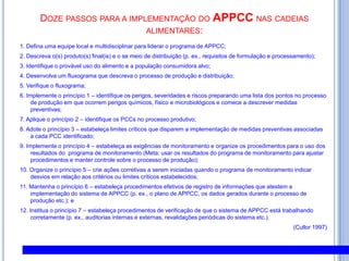 PPHO 1PPHO 1Potabilidade da Água A água que entra em contato com alimento, ou utilizada para a fabricação de gelo deve ser de uma uma fonte potável segura.