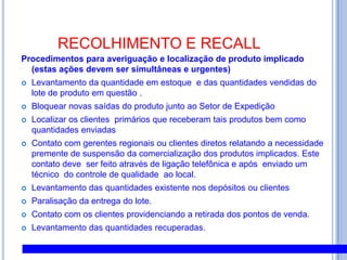 5.7.PROGRAMAS DO SISTEMA DE GERENCIAMENTO DA QUALIDADE ESEGURANÇA ALIMENTARPrograma de Auditoria Interna: estabelece procedimentos de auditoria para verificar se as atividades da qualidade e respectivos resultados estão em conformidade com as disposições planejadas e para determinar a eficácia do sistema de qualidade.Procedimento para Elaboração e Controle de Dados e Documentos: procedimento estabelecido para controlar todos os documentos e dados que digam respeito aos requisitos deste manual, incluindo, documentos de origem externa, tais como especificações e desenhos de clientes.Métodos de Inspeção e Ensaios: procedimento que tem por objetivo normatizar as técnicas de análise realizadas, visando à execução correta das mesmas.Procedimento para Medida da Satisfação do Cliente: procedimento estabelecido para medir o nível de satisfação do cliente mediante a qualidade do produto, cumprimento dos prazos e nível de atendimento do fornecedor.Programa de Seguridade Alimentar: procedimento estabelecido para apresentar as medidas preventivas, para minimizar o risco de alimentos serem adulterados criminalmente ou por ações terroristas.Procedimento para Controle de Alergênicos: procedimento estabelecido para prevenir contaminação de ingredientes não alergênicos e alergênicos.Especificações: documentação recebida de clientes com os padrões físicos, químicos e microbiológicos do produto.Procedimento para Gerenciamento do Lixo: procedimento estabelecido para descrever as atividades de gerenciamento de resíduos produzidos pela empresa.Procedimento de Insensibilização e Sangria: procedimento estabelecido para descrever as atividades que asseguram que o processo de insensibilização e sangria realizado nas aves esteja sendo executado de forma correta, garantindo a redução do sofrimento e “stress” do animal.Programa de Bem Estar Animal: procedimento estabelecido para descrever as normas aplicadas para garantir o bem estar de aves criadas e manejadas pela Empresa.Programa para Controle de Resíduos de Antibióticos: procedimento estabelecido para descrever as atividades de monitoramento e controle da presença de resíduos biológicos em produtos.Procedimento para Redução e Controle de Salmonellas e outros Patógenos: procedimento estabelecido para descrever o conjunto de atividades adotadas para impedir ou prevenir que as aves entrem em contato com salmonellas e outros patógenos (bactérias, vírus, fungos, protozoários e parasitas) e/ou seus vetores (ratos, aves silvestres, insetos, etc), minimizando o risco de contaminação.