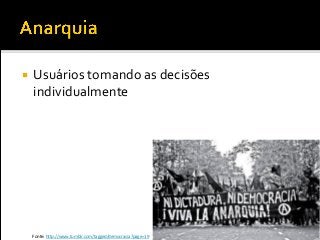  Usuários tomando as decisões
individualmente
Fonte: http://www.tumblr.com/tagged/democracia?page=19
 