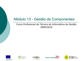 Módulo 13 - Gestão de Componentes
Curso Profissional de Técnico de Informática de Gestão
2009/2010
 
