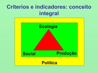 Criterios e indicadores: conceito
integral
Política
Ecologia
Social Produção
 
