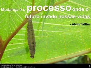 Mudança é o processoonde o
futuro invade nossas vidas
‐ AlvinToffler
9Professor Daniel de Carvalho Luz
Fone (15) 9 9126 5571 - daniel.luz2020@Hotmail.com
 