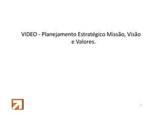 VIDEO - Planejamento Estratégico Missão, Visão
e Valores.

33

 