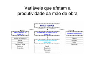 Variáveis que afetam a
produtividade da mão de obra
 