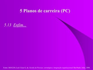 Fonte: ARAUJO, Luis César G. de. Gestão de Pessoas; estratégias e integração organizacional São Paulo: Atlas, 2006.
5 Planos de carreira (PC)
5.13 Enfim...
 
