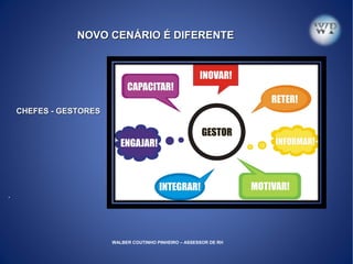 NOVO CENÁRIO É DIFERENTENOVO CENÁRIO É DIFERENTE
.
CHEFES - GESTORESCHEFES - GESTORES
WALBER COUTINHO PINHEIRO – ASSESSOR DE RH
 