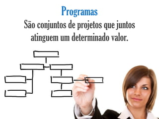Programas
São conjuntos de projetos que juntos
  atinguem um determinado valor.
 