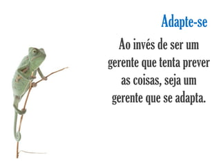 Adapte-se
  Ao invés de ser um
gerente que tenta prever
   as coisas, seja um
 gerente que se adapta.
 