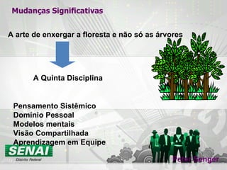 Mudanças Significativas A Quinta Disciplina A arte de enxergar a floresta e não só as árvores Pensamento Sistêmico Domínio Pessoal Modelos mentais Visão Compartilhada Aprendizagem em Equipe Peter Senger 