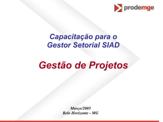 Capacitação para o
Gestor Setorial SIAD
Gestão de Projetos
Março/2005
Belo Horizonte - MG
 