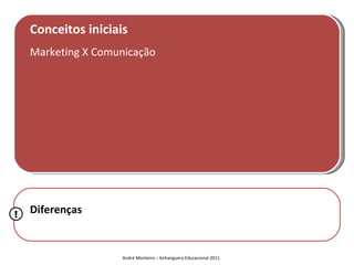 Conceitos iniciais
    Marketing X Comunicação




!   Diferenças


                     André Monteiro – Anhanguera Educacional 2011
 