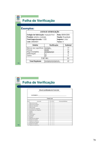 Folha de Verificação
Exemplos:

155

Folha de Verificação

156

78

 