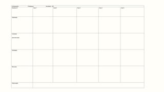 Componente: Professora: Ano/Série: 6ºA
Semana 01 Aula 1 Aula 2 Aula 3 Aula 4 Aula 5
Habilidade
Conteúdo
(tema da aula)
Estratégia
Recursos
Observação
 