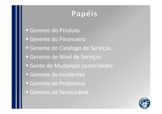 Agenda
Objetivo 08:25
A G4f       08:30
Escopo      08:35
Roadmap de Implementação 08:55
Plano de Trabalho 09:00
Equipe 09:25
Fatores Críticos de Sucesso 09:35
Ferramentas 10:05
Metodologia de Implementação 10:20
Estratégia de Implementação 14:50
Guia de Implementação 14:35
Implementando os Processos 15:00
Considerações Finais 17:45
 