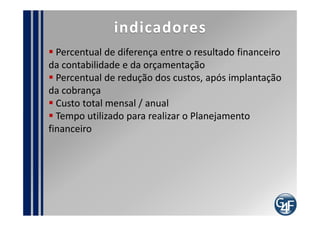 Papéis
Gerente do Financeiro - Perfil

  Bom conhecimento dos serviços prestados
  Conhecimento em praticas financeiras
  Objetivo
  Conhecimento pleno da área de Negócio da
 Organização
  Habilidade de lidar com equipes
  Ser comunicativo
  A ITIL recomenda que seja certificado Expert
 