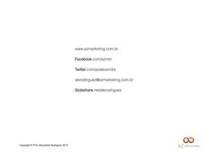 Copyright © Prof. Alexandre Rodriguez 2013
www.azmarketing.com.br
Facebook.com/azmkt
Twitter.com/azalexandre
alerodriguez@azmarketing.com.br
Slideshare.net/alerodriguez
 