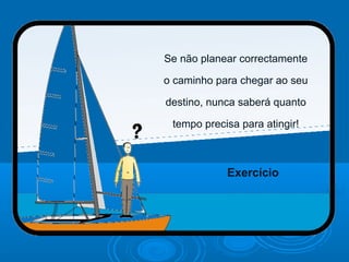 Se não planear correctamente
o caminho para chegar ao seu
destino, nunca saberá quanto
tempo precisa para atingir!
Exercício
 