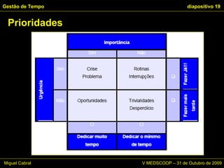 Gestão de Tempo   diapositivo  Prioridades Miguel Cabral      V MEDSCOOP – 31 de Outubro de 2009 