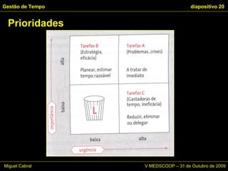 Gestão de Tempo   diapositivo  Prioridades Miguel Cabral      V MEDSCOOP – 31 de Outubro de 2009 