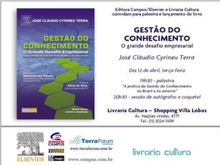A Prática da Gestão do
Conhecimento no Brasil e no
         Exterior

 Livraria Cultura, São Paulo

         12/04/2005

Prof. Dr. José Cláudio C. Terra
 