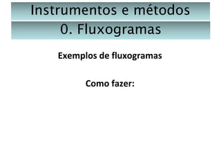 Instrumentos e métodos
0. Fluxogramas
Exemplos de fluxogramas
Como fazer:

 