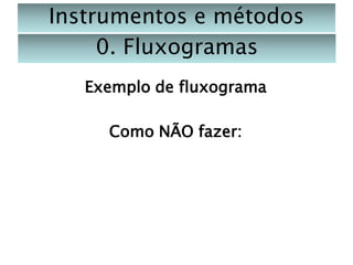 Instrumentos e métodos
0. Fluxogramas
Exemplo de fluxograma
Como NÃO fazer:

 